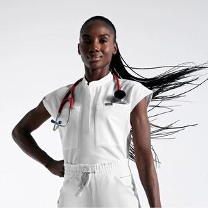 Figs Scrub Set  || Optic White ||  Henley Top + Jogger Bottoms